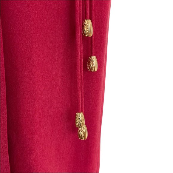 Dana Buchman Coral Pink Silk Wrap Dress Women's Sz 8 Long Sleeve Gold Beaded Tie - Picture 7 of 10